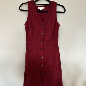 Monteau Burgundy Corduroy Button-Down Midi Dress
